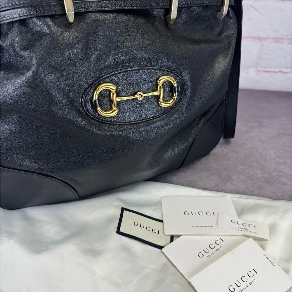 Gucci Sakai Calfskin Horsebit 1955 Cinch Top Messenger Bag Black - Picture 15 of 16